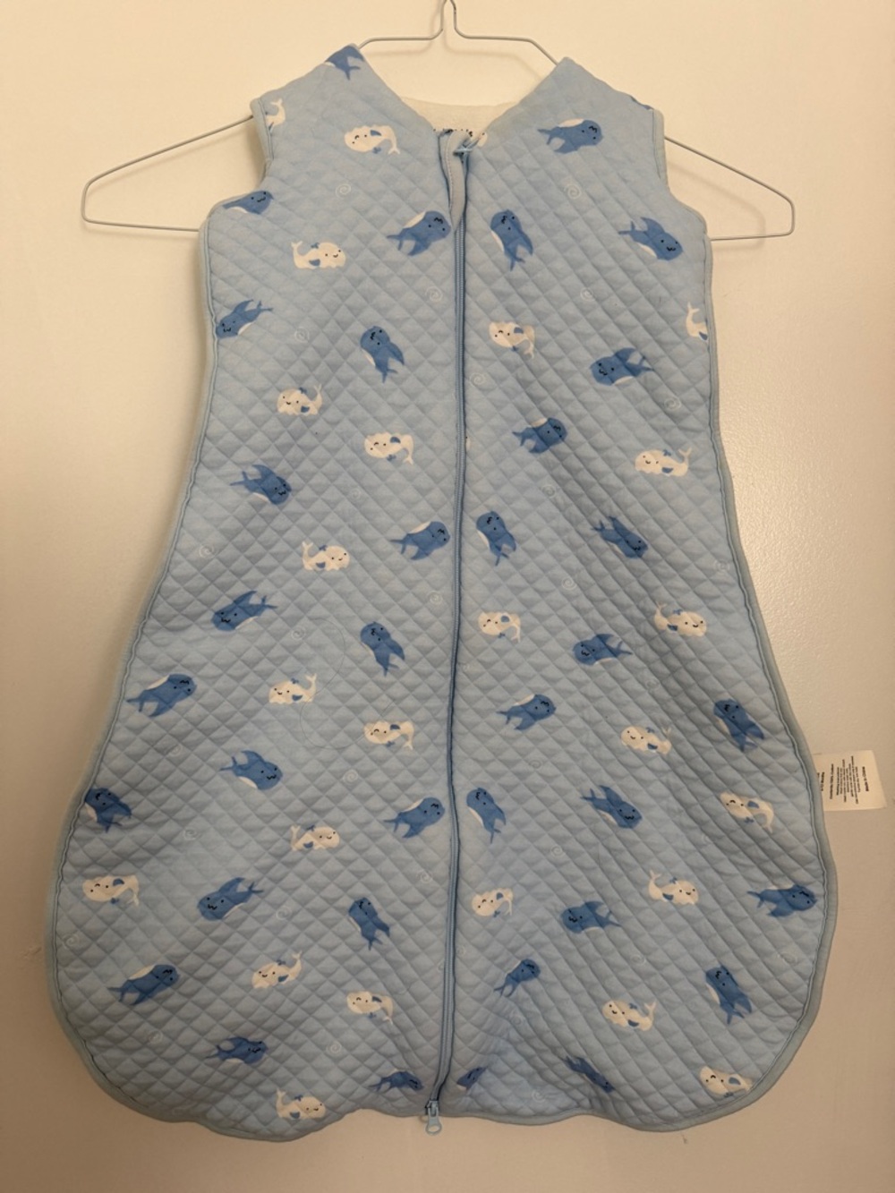 Blue Quilted Baby Sleep Sack with Whale Print